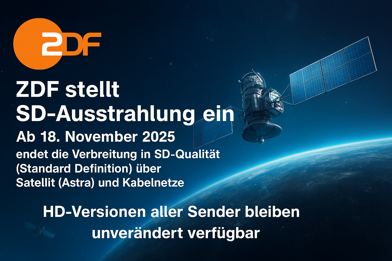 Ab dem 18. November 2025 zeigt Vodafone die ZDF-Sender im Kabelnetz ausschlielich in HD. Alle Infos zur Umstellung, Voraussetzungen und Vorteilen fr Kunden.
